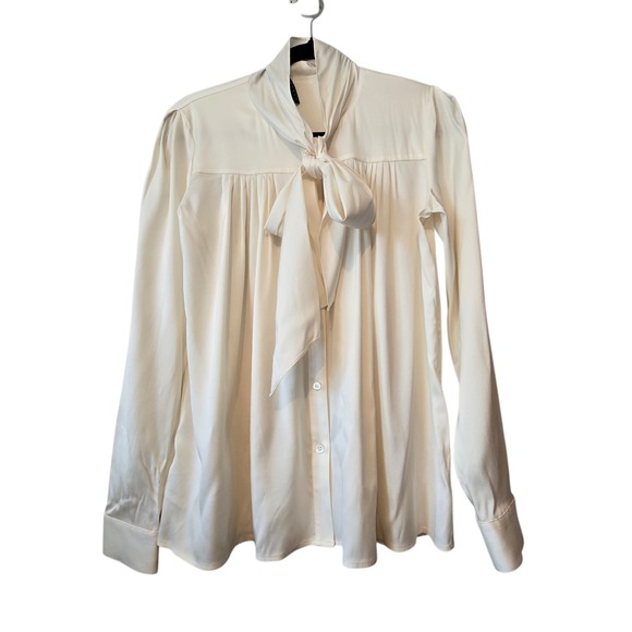 Theory Tops - Theory Novalee Tie Neck Silk Blouse Top Women's MED Ivory Quiet Luxury EUC $345
